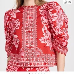 FARM Rio Red and White Floral Blouse